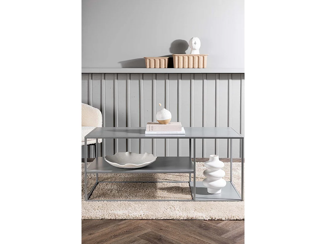 Table Basse Avec Étagères "Staal" 120cm Gris Clair