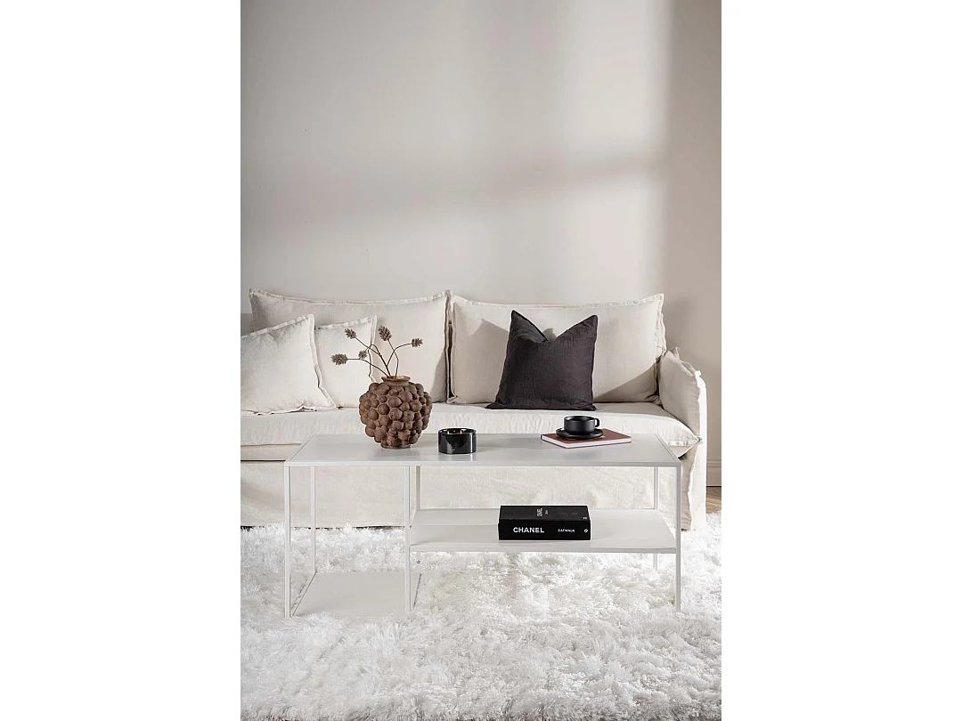 Table Basse Avec Étagères "Staal" 120cm Blanc