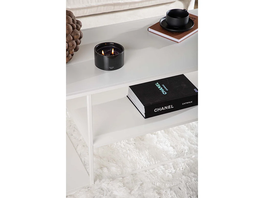 Table Basse Avec Étagères "Staal" 120cm Blanc