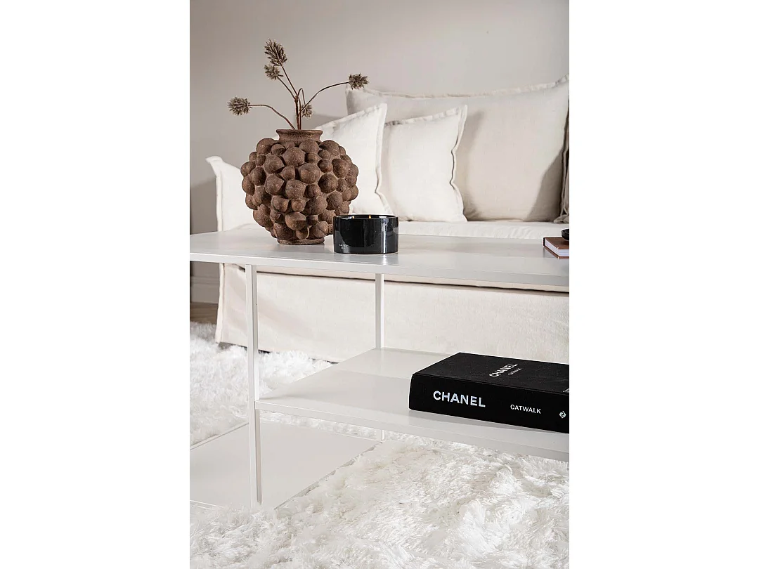 Table Basse Avec Étagères "Staal" 120cm Blanc