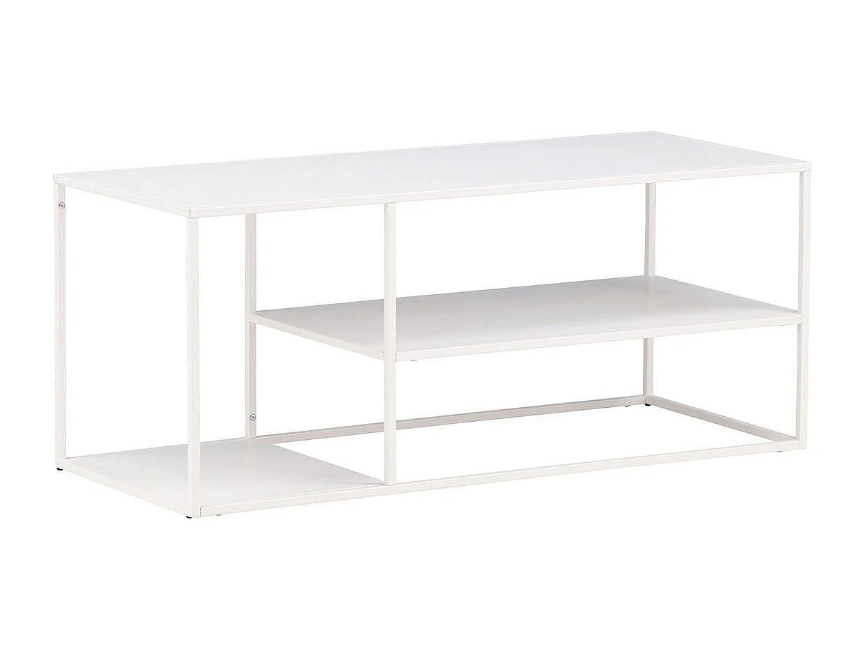 Table Basse Avec Étagères "Staal" 120cm Blanc