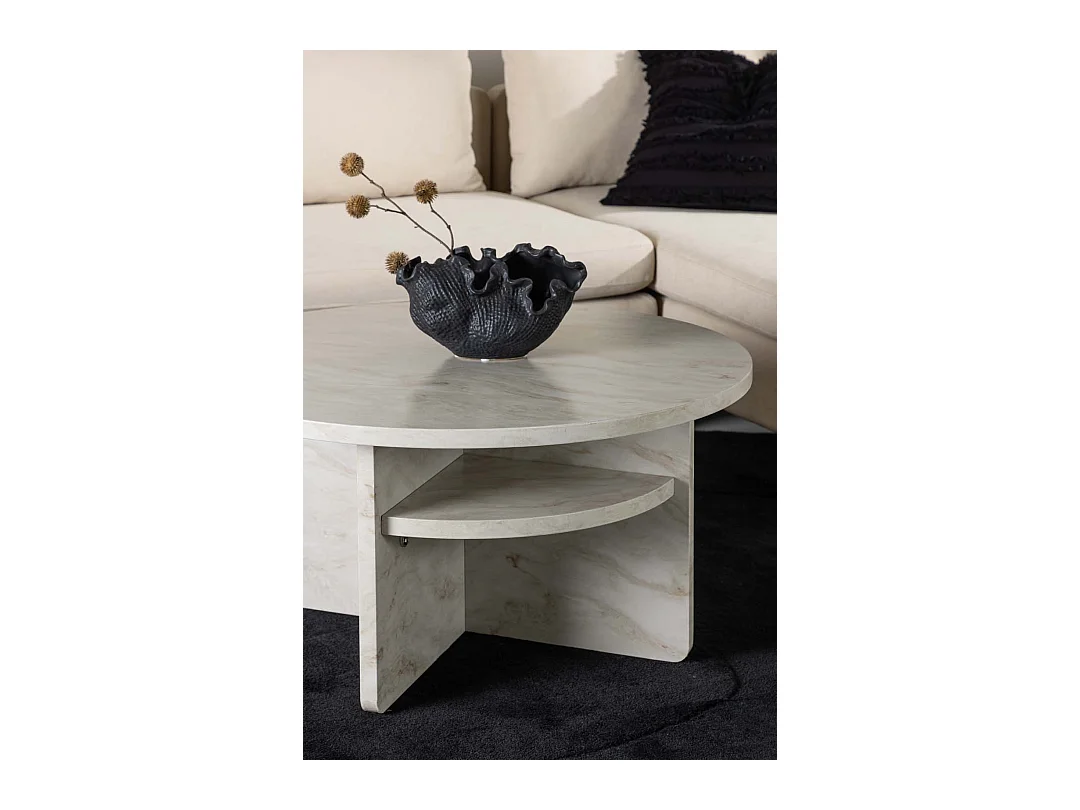 Table Basse Effet Marbre "Alesund " 85cm Beige