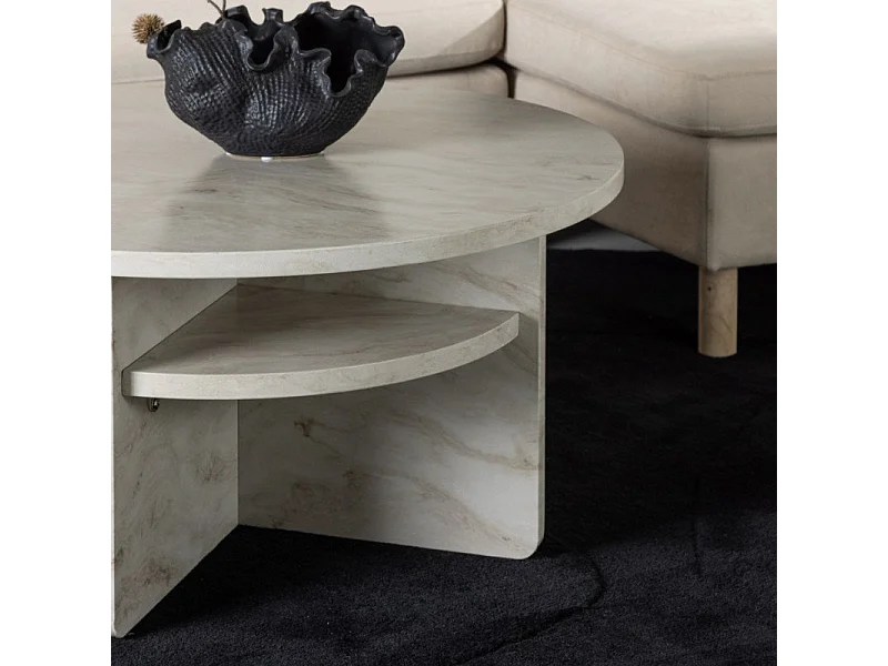 Table Basse Effet Marbre "Alesund " 85cm Beige