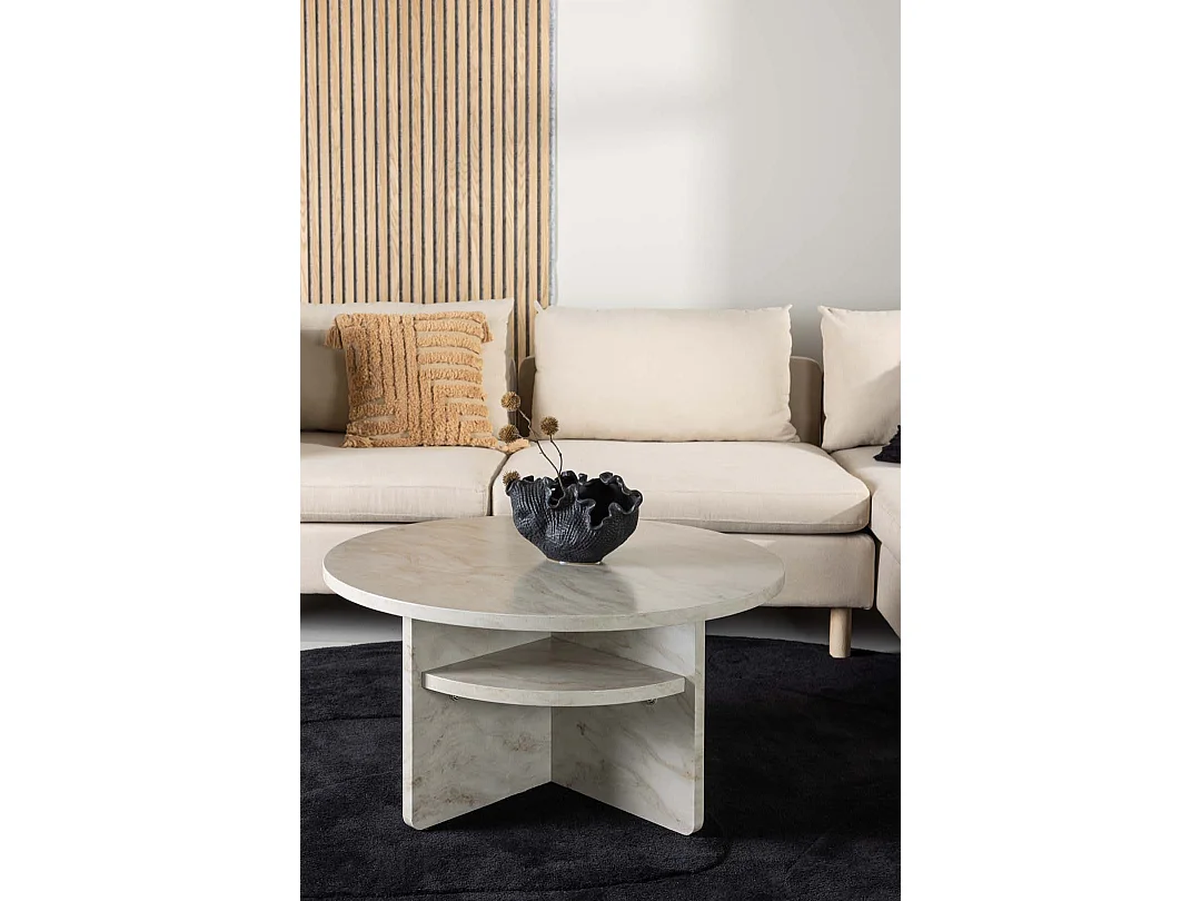 Table Basse Effet Marbre "Alesund " 85cm Beige
