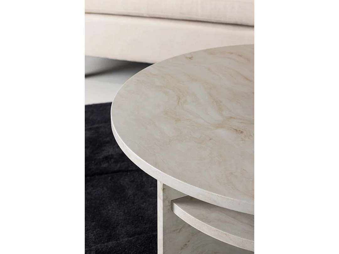 Table Basse Effet Marbre "Alesund " 85cm Beige
