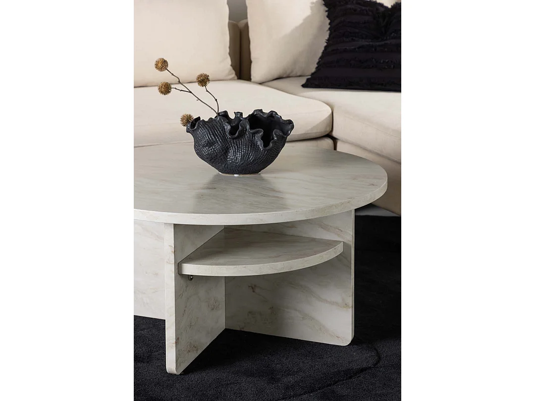 Table Basse Effet Marbre "Alesund " 85cm Beige