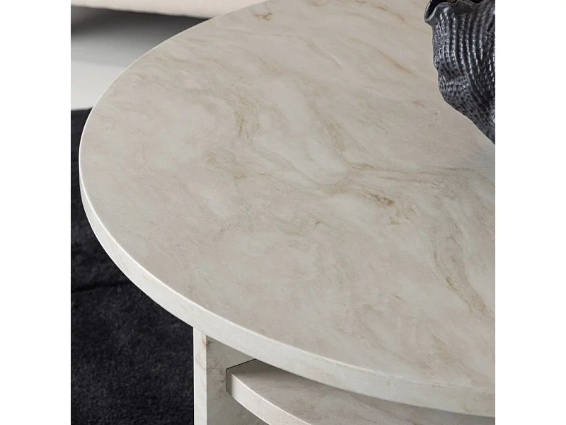 Table Basse Effet Marbre "Alesund " 85cm Beige