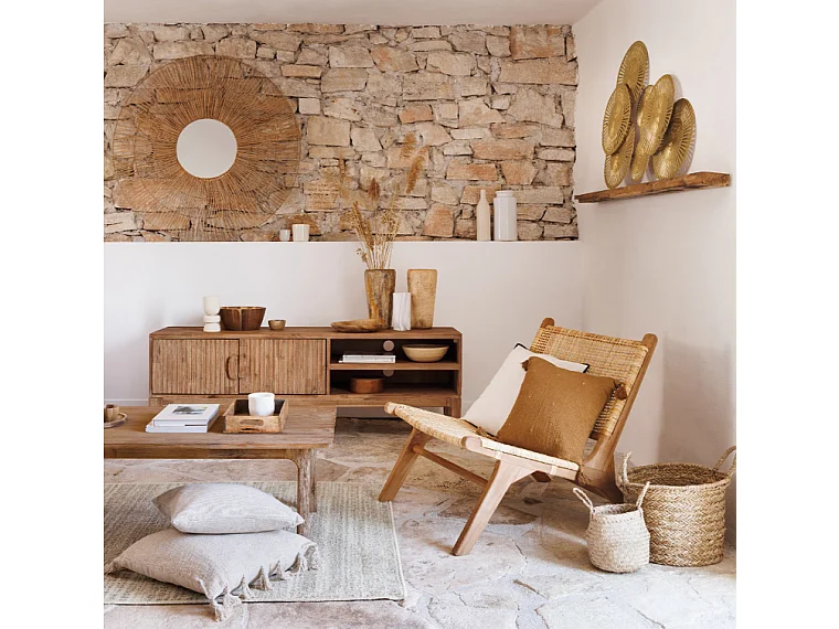 Coussin décoratif Orange Cannelle brodé doré avec pompons 40 x 40 cm