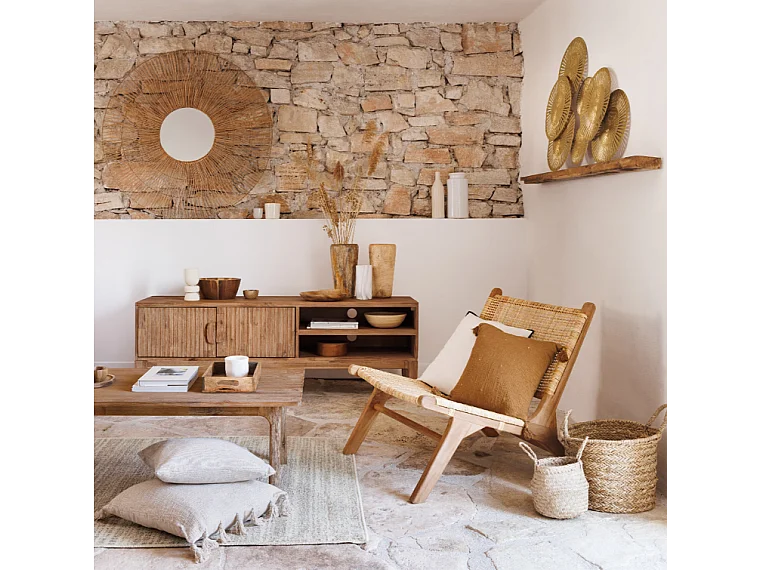 Coussin décoratif Orange Cannelle brodé doré avec pompons 40 x 40 cm