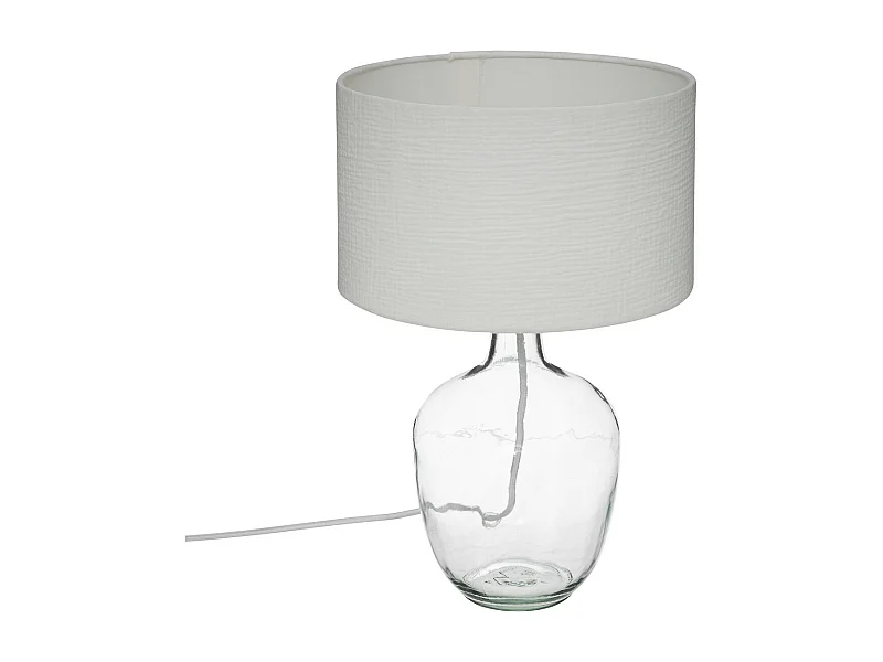 Lampe à poser en Verre et Abat-jour en coton Blanc H 43.5 cm