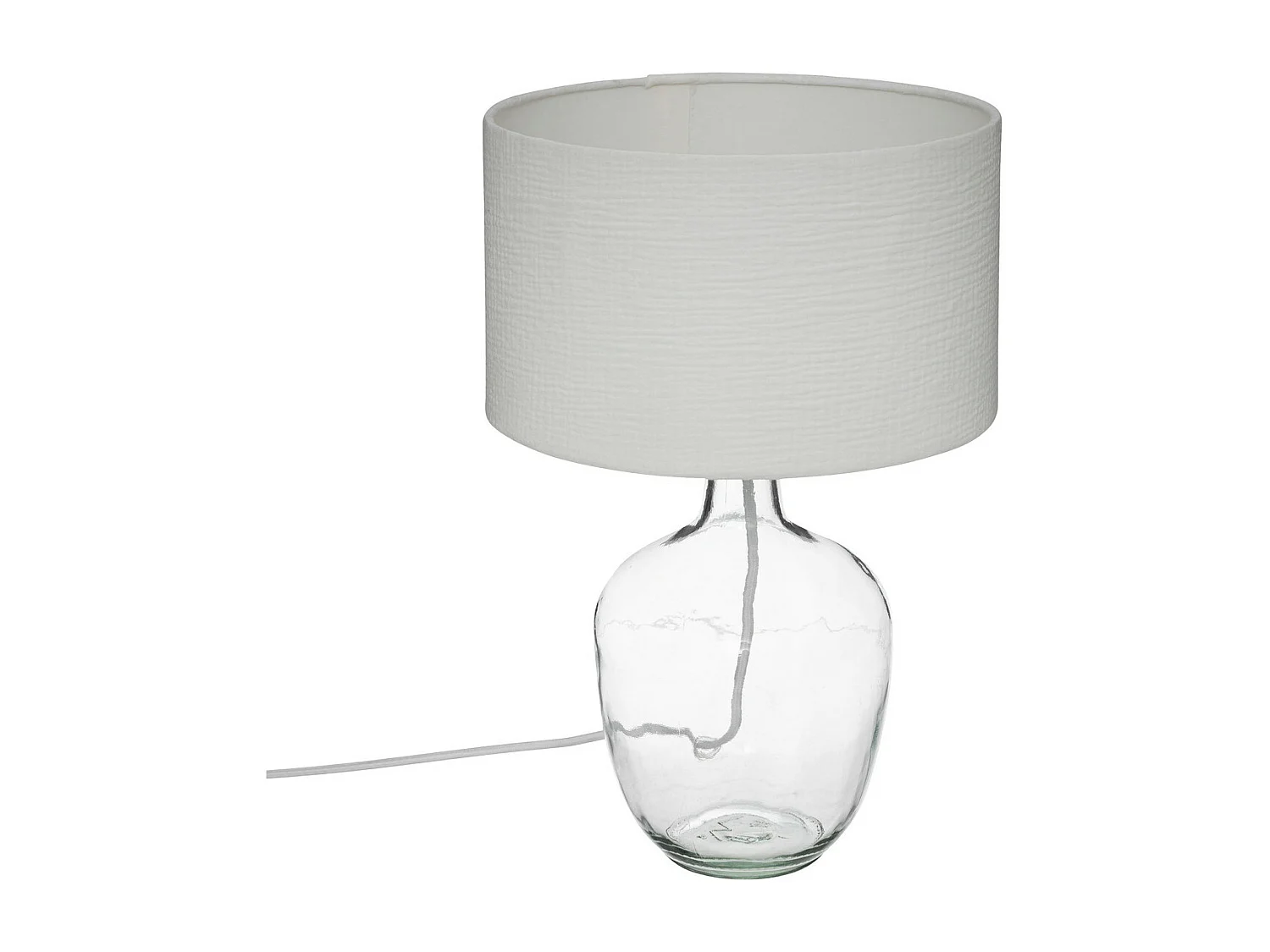 Lampe à poser en Verre et Abat-jour en coton Blanc H 43.5 cm