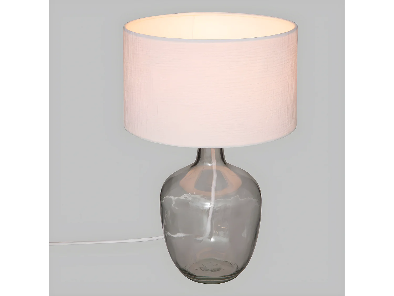Lampe à poser en Verre et Abat-jour en coton Blanc H 43.5 cm