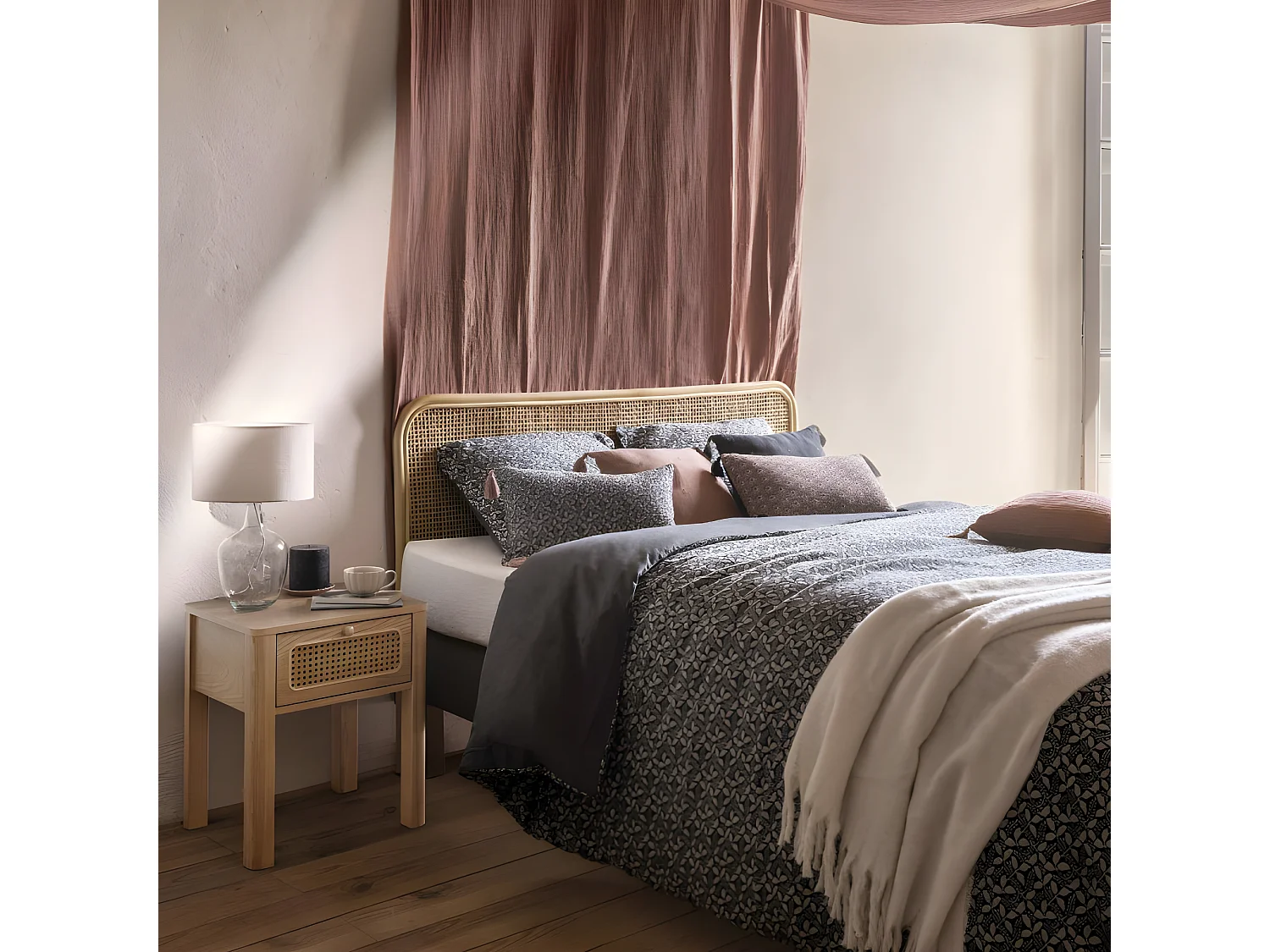 Lampe à poser en Verre et Abat-jour en coton Blanc H 43.5 cm