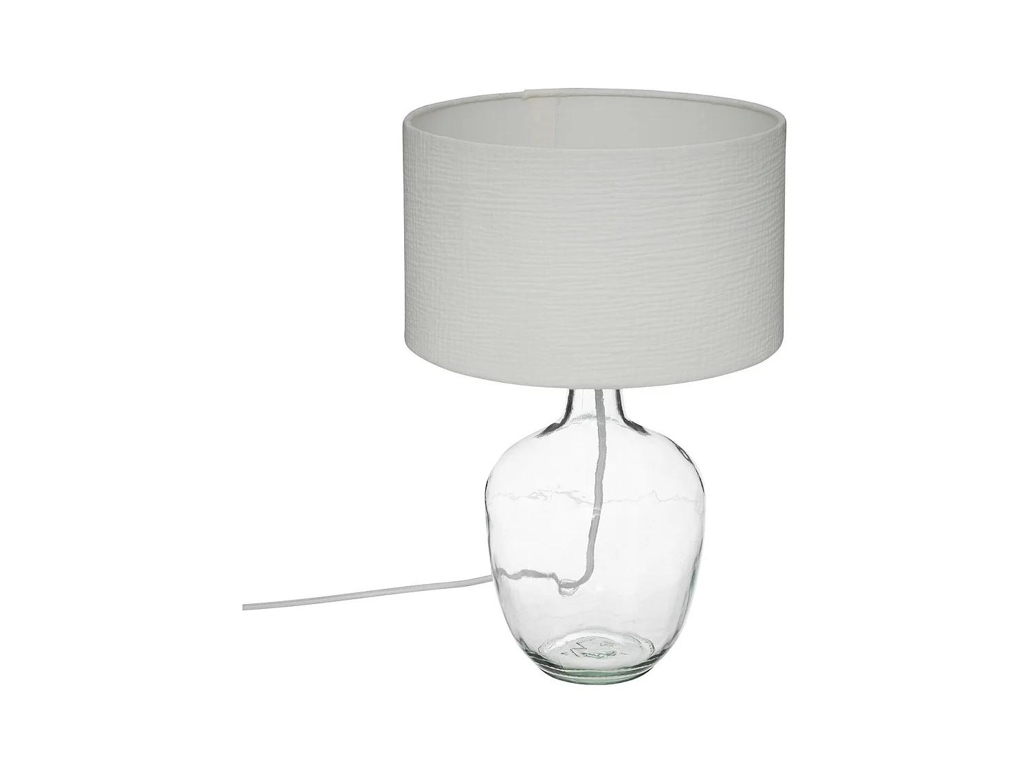 Lampe à poser en Verre et Abat-jour en coton Blanc H 43.5 cm