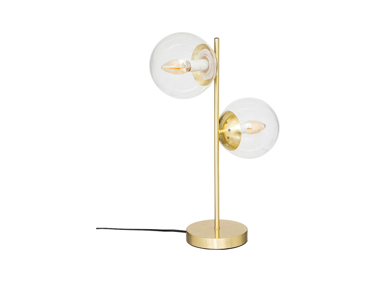 Lampe à poser 2 Globes en Verre et métal Doré H 48 cm