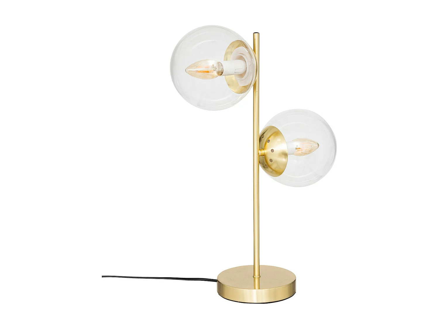 Lampe à poser 2 Globes en Verre et métal Doré H 48 cm
