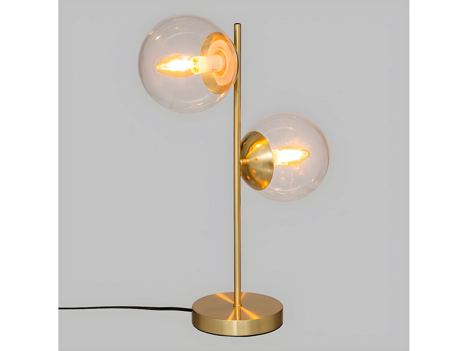 Lampe à poser 2 Globes en Verre et métal Doré H 48 cm