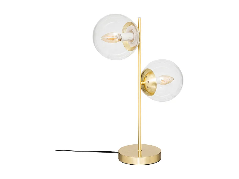 Lampe à poser 2 Globes en Verre et métal Doré H 48 cm