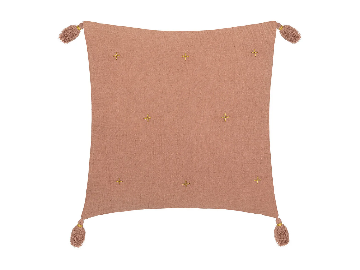 Coussin décoratif Rose Antique brodé doré avec pompons 40 x 40 cm