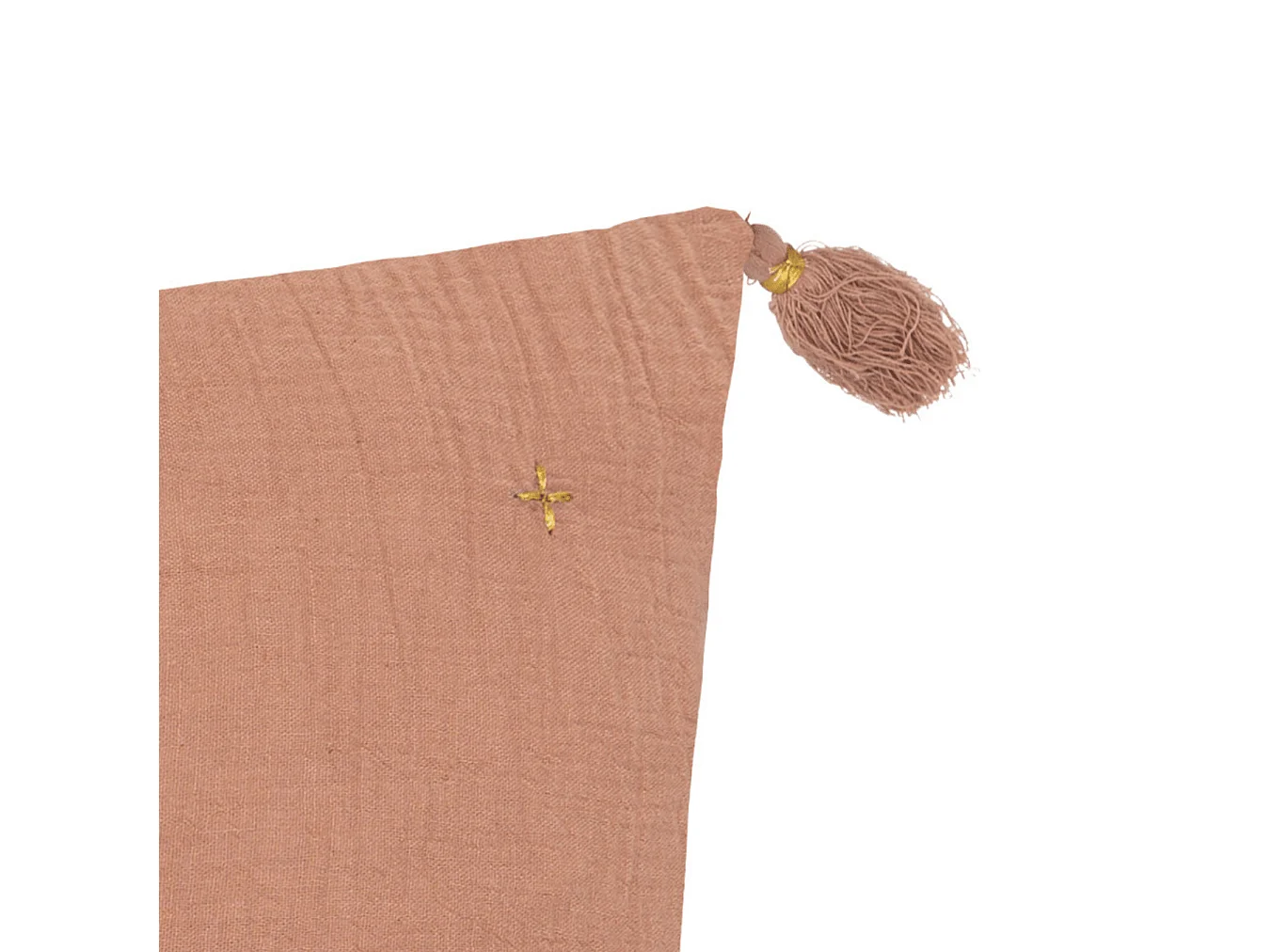 Coussin décoratif Rose Antique brodé doré avec pompons 40 x 40 cm