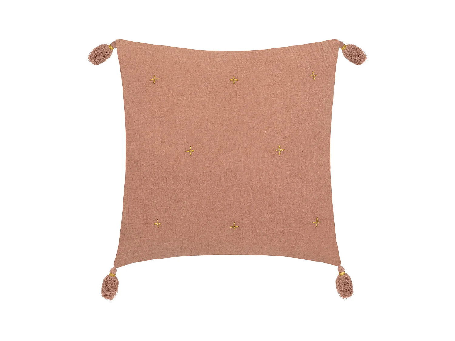 Coussin décoratif Rose Antique brodé doré avec pompons 40 x 40 cm