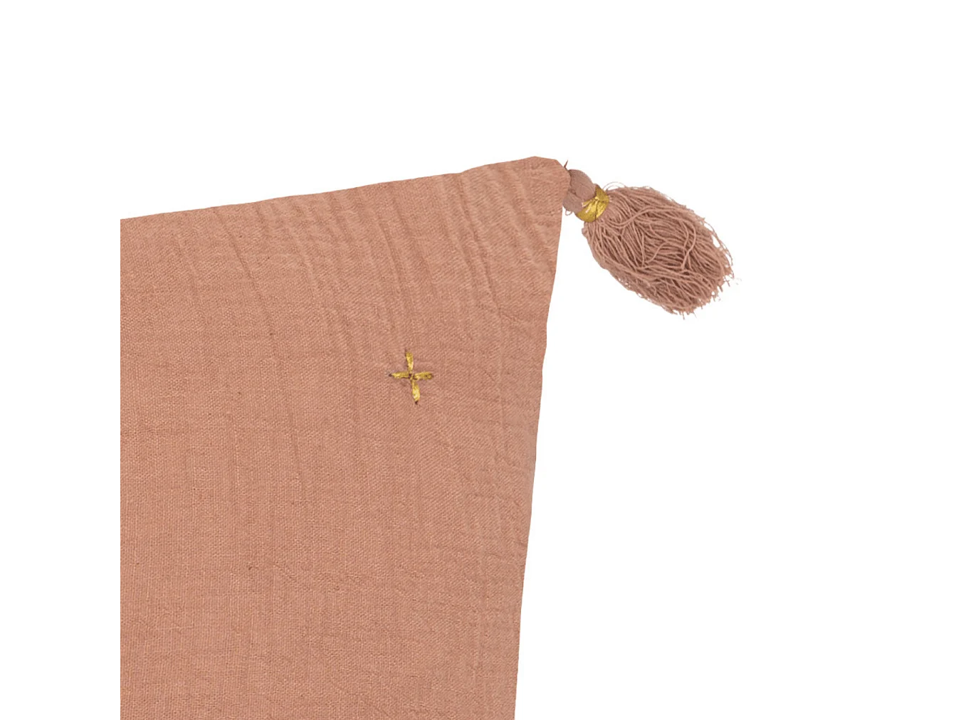 Coussin décoratif Rose Antique brodé doré avec pompons 40 x 40 cm