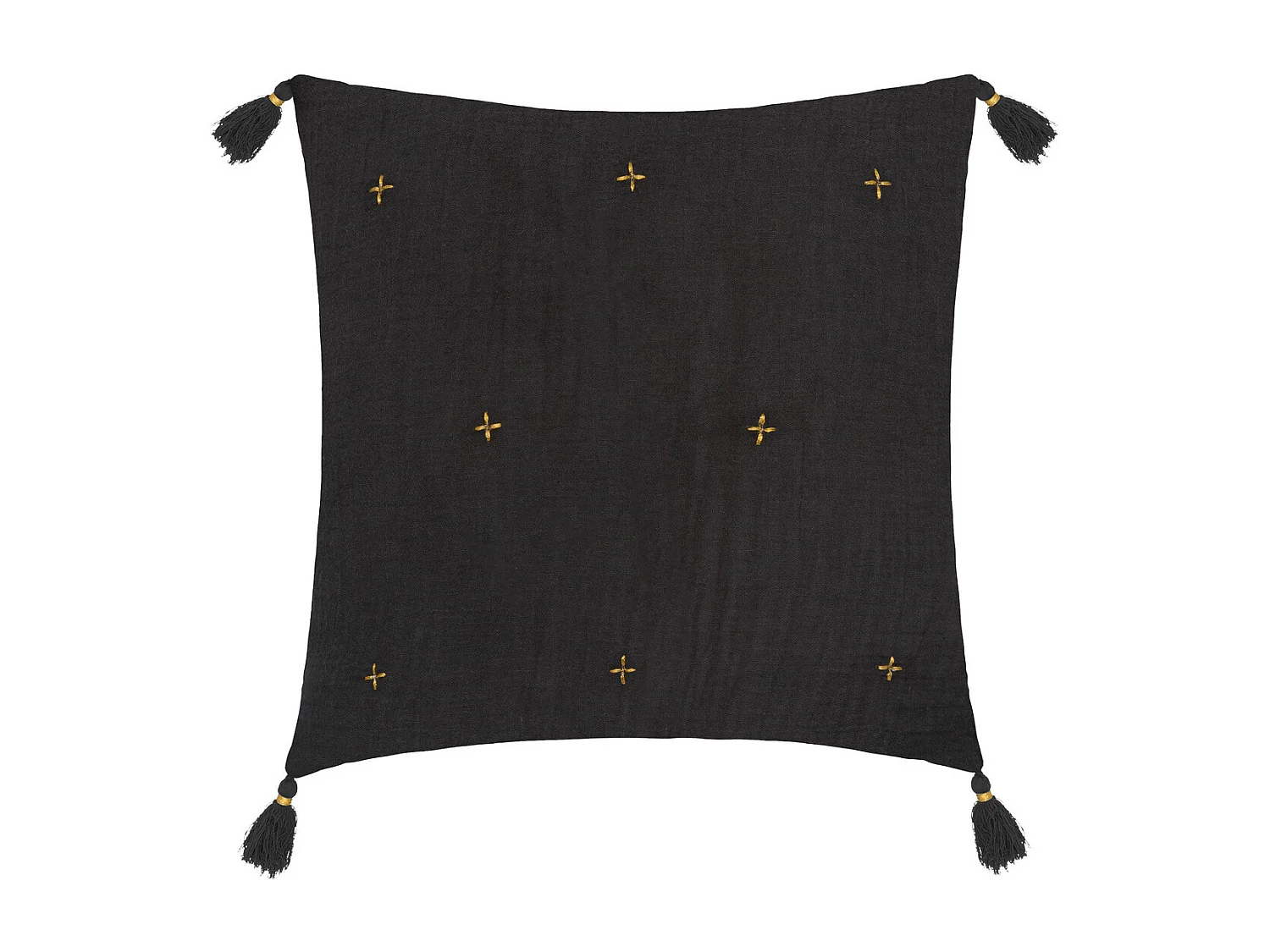Coussin décoratif Gris Foncé brodé doré avec pompons 40 x 40 cm
