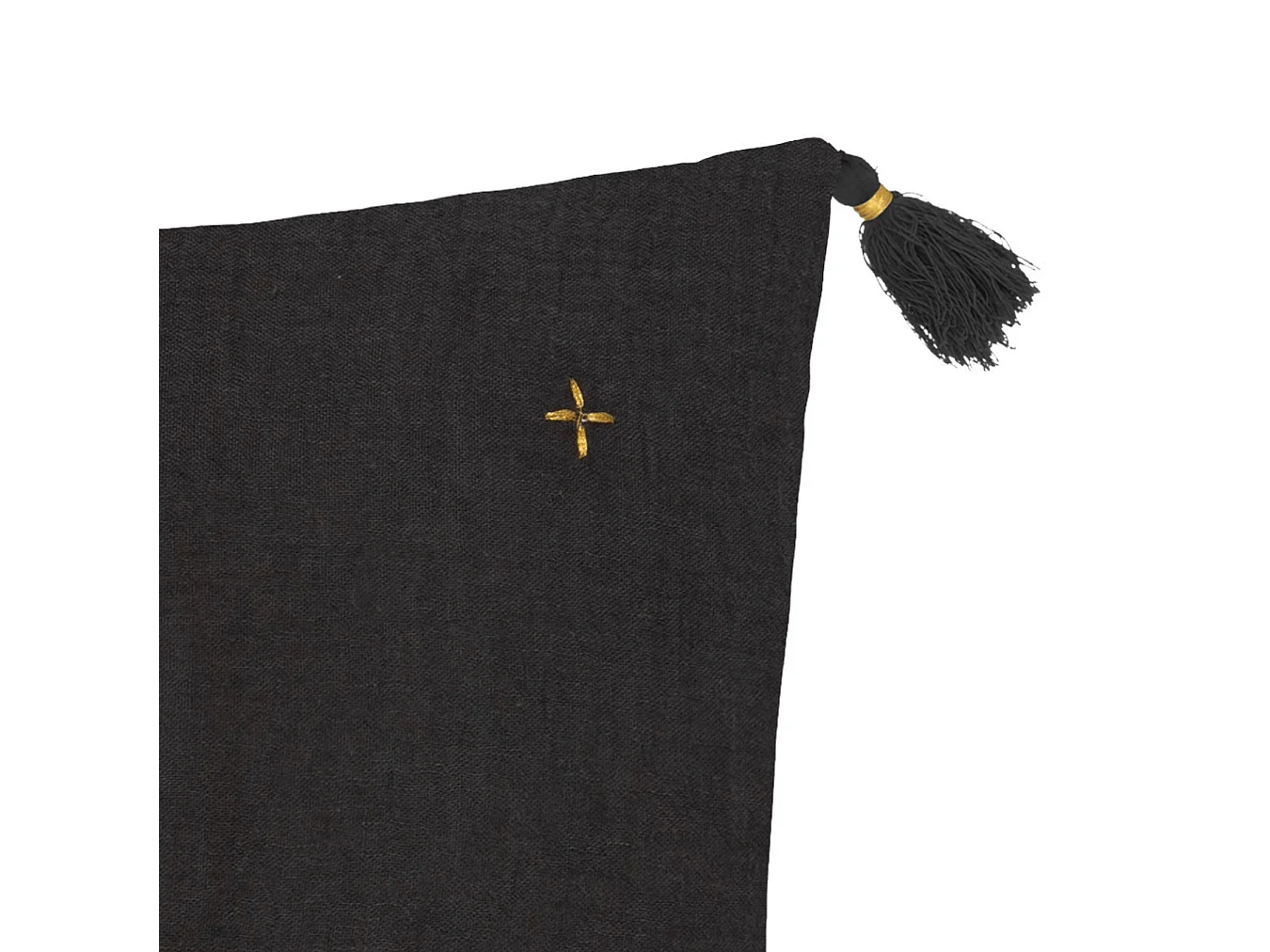 Coussin décoratif Gris Foncé brodé doré avec pompons 40 x 40 cm