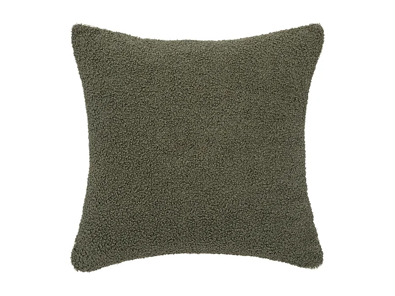 Coussin décoratif en Fourrure bouclette Vert Kaki & Ivoire 40 x 40 cm