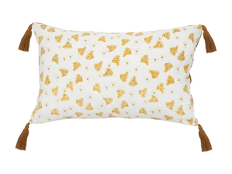 Coussin décoratif Blanc & Cannelle avec pompons  30 x 50 cm