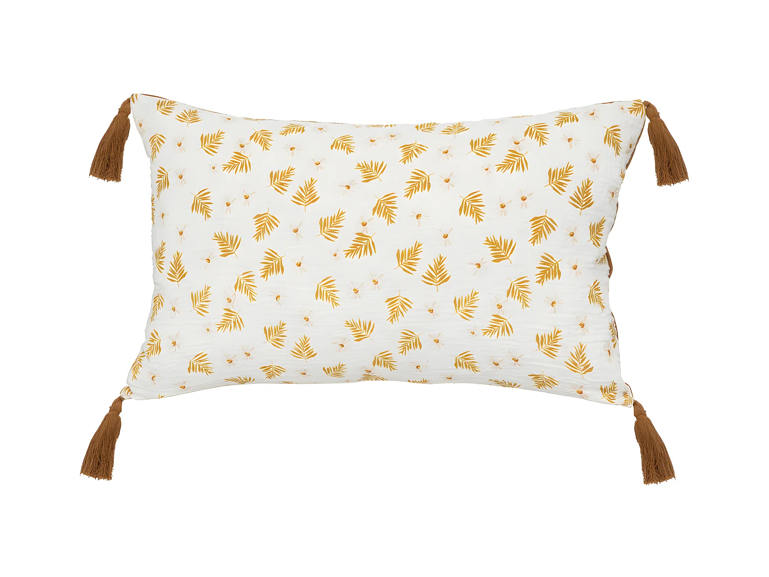Coussin décoratif Blanc & Cannelle avec pompons  30 x 50 cm