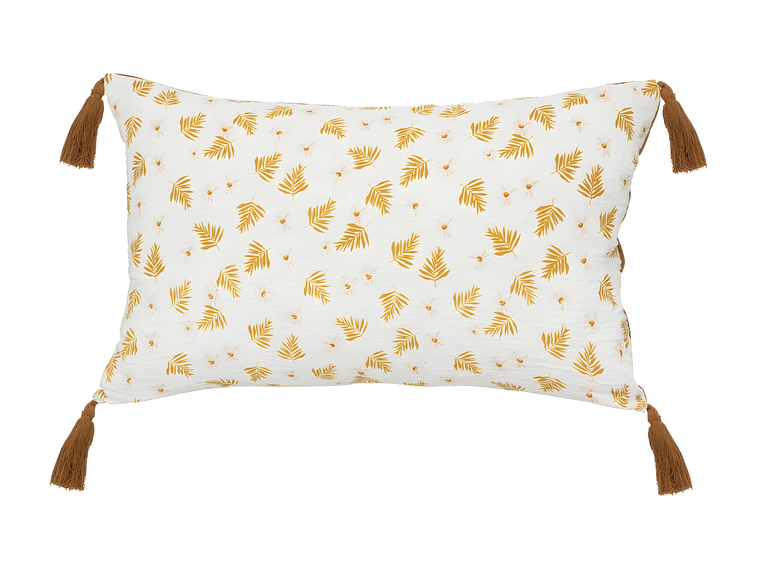 Coussin décoratif Blanc & Cannelle avec pompons  30 x 50 cm