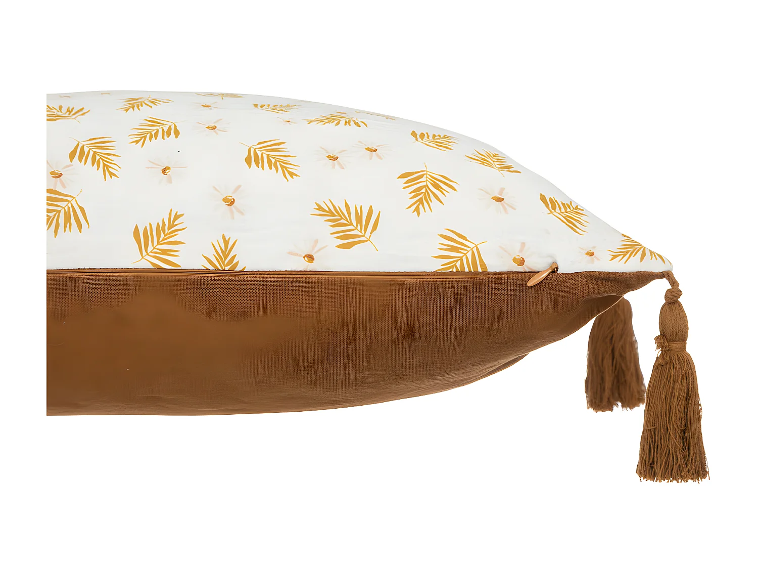 Coussin décoratif Blanc & Cannelle avec pompons  30 x 50 cm