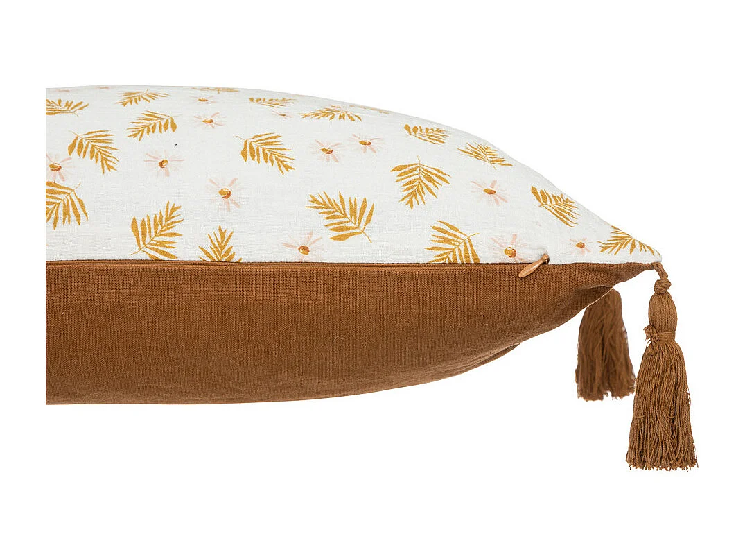 Coussin décoratif Blanc & Cannelle avec pompons  30 x 50 cm