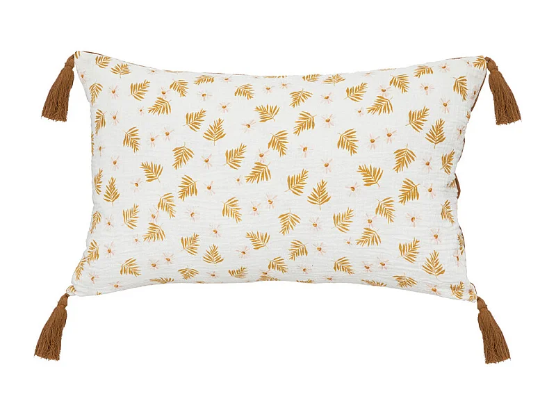 Coussin décoratif Blanc & Cannelle avec pompons  30 x 50 cm