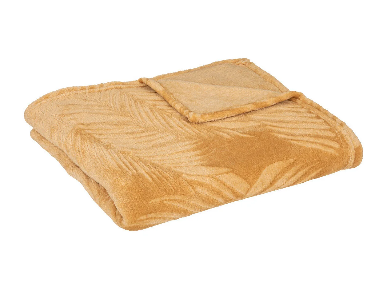 Plaid Flanelle Ocre motifs tropicaux 125 x 150 cm
