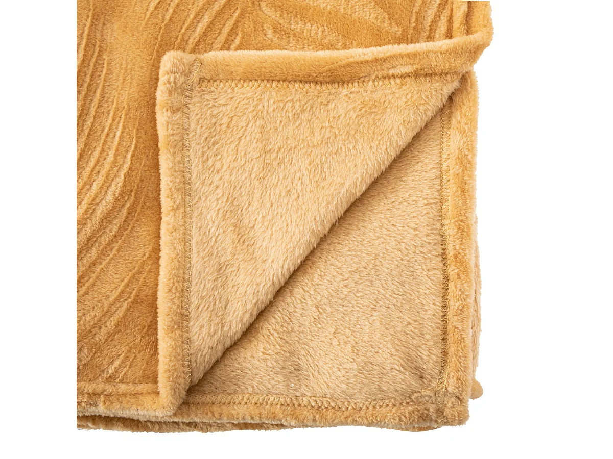 Plaid Flanelle Ocre motifs tropicaux 125 x 150 cm