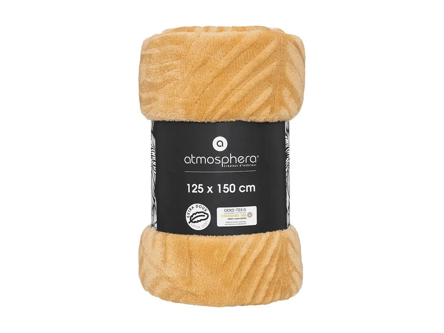 Plaid Flanelle Ocre motifs tropicaux 125 x 150 cm