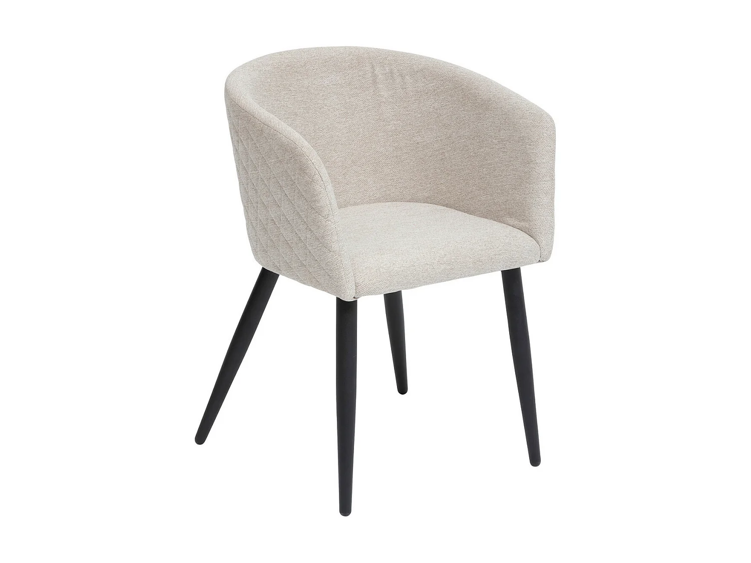 Chaise Fauteuil de table tissu façonné Beige et pieds en métal noir