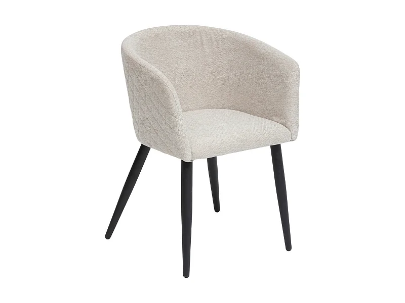 Chaise Fauteuil de table tissu façonné Beige et pieds en métal noir
