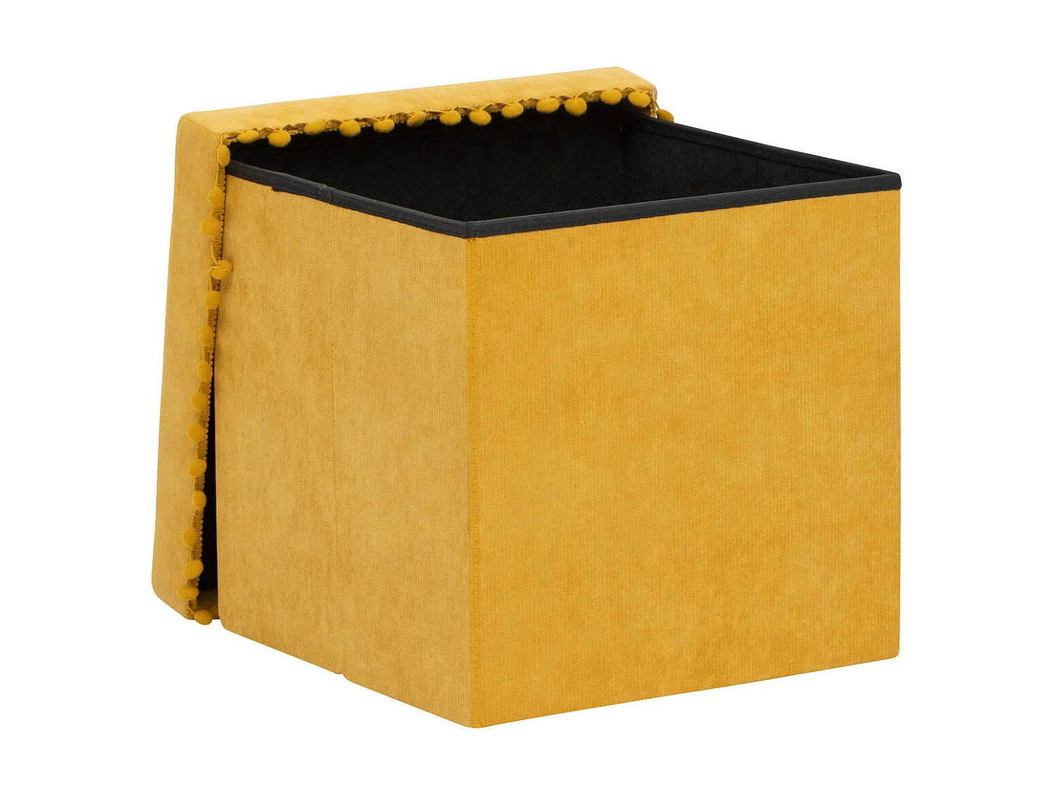 2 en 1 Pouf pliant et coffre de rangement Jaune Ocre 40 x 39 cm