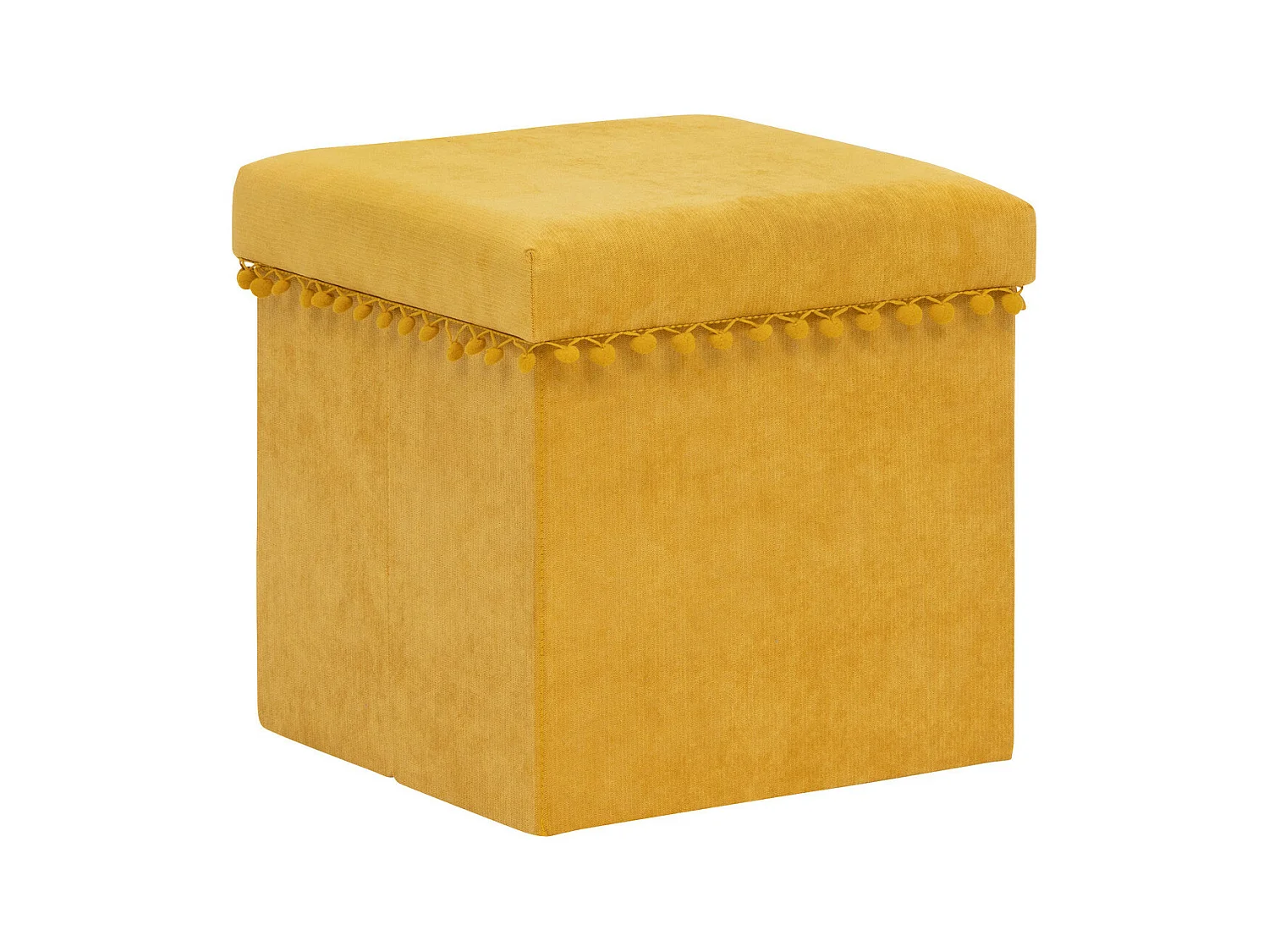 2 en 1 Pouf pliant et coffre de rangement Jaune Ocre 40 x 39 cm