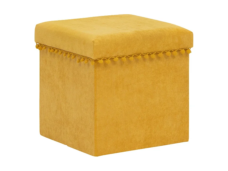 2 en 1 Pouf pliant et coffre de rangement Jaune Ocre 40 x 39 cm