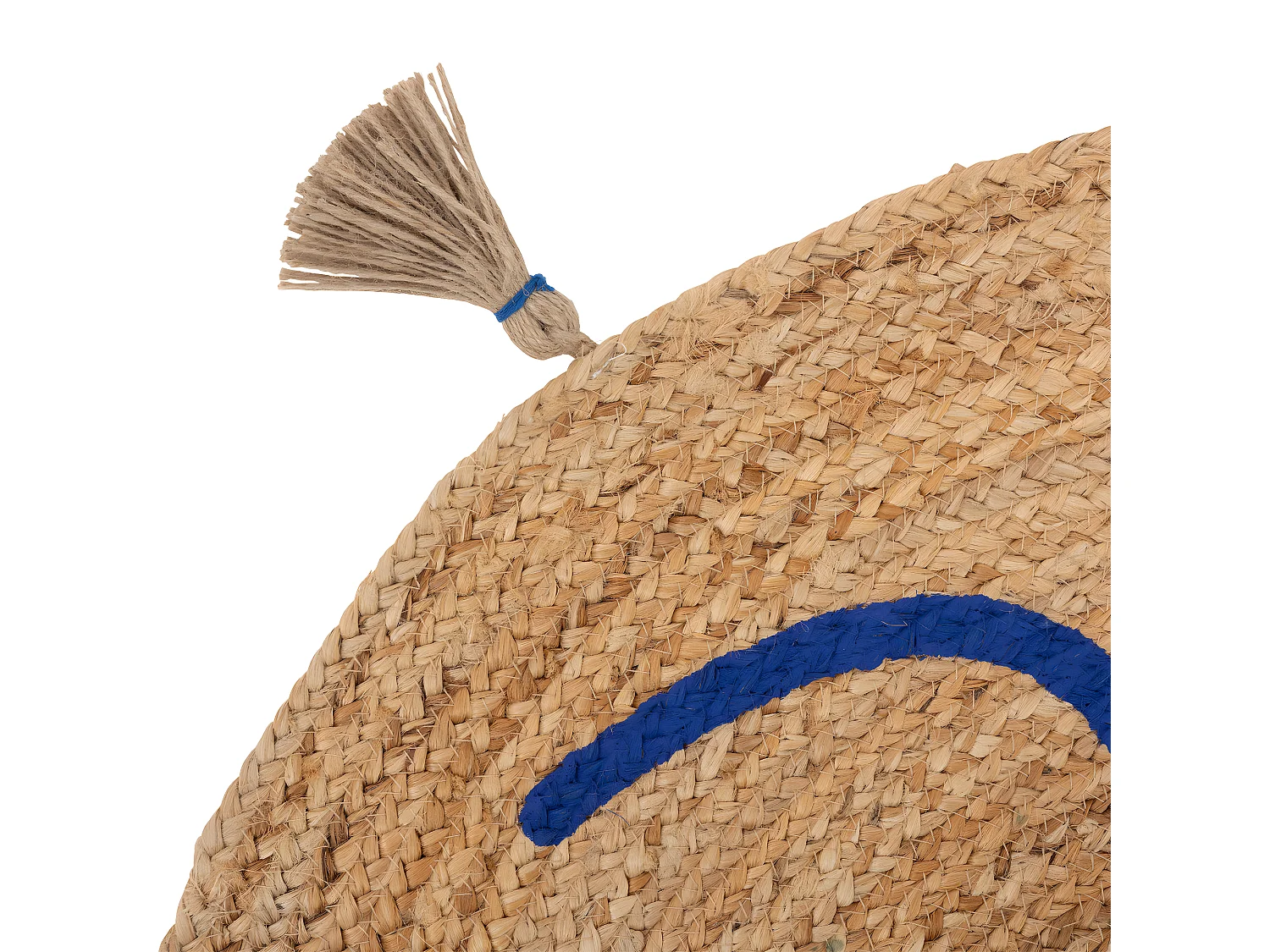 Tapis décoratif en Jute imprimée Bleu avec pompons D 78 cm