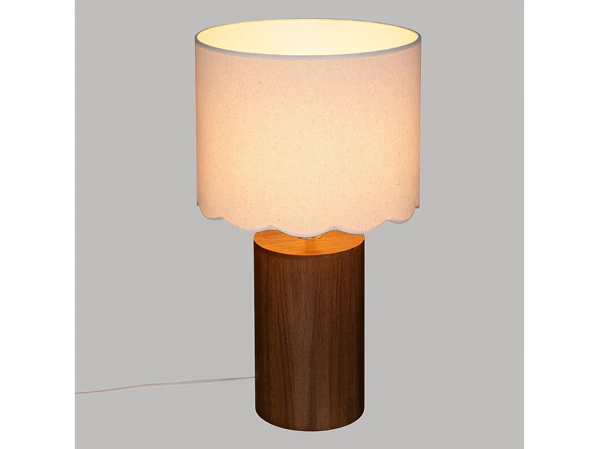 Lampe à poser en Bois et abat-jour Blanc dentelé  H 50 cm