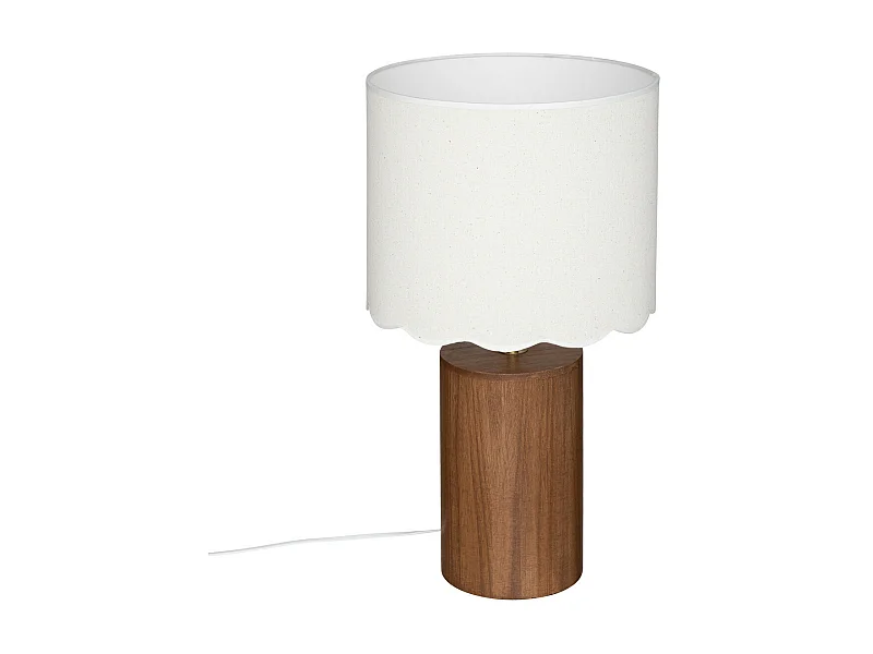 Lampe à poser en Bois et abat-jour Blanc dentelé  H 50 cm