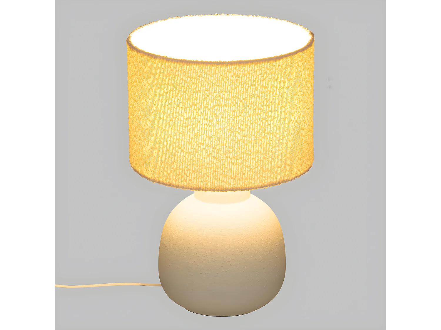 Lampe à poser en Céramique et Abat jour Blanc à bouclettes