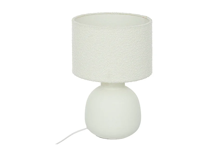 Lampe à poser en Céramique et Abat jour Blanc à bouclettes