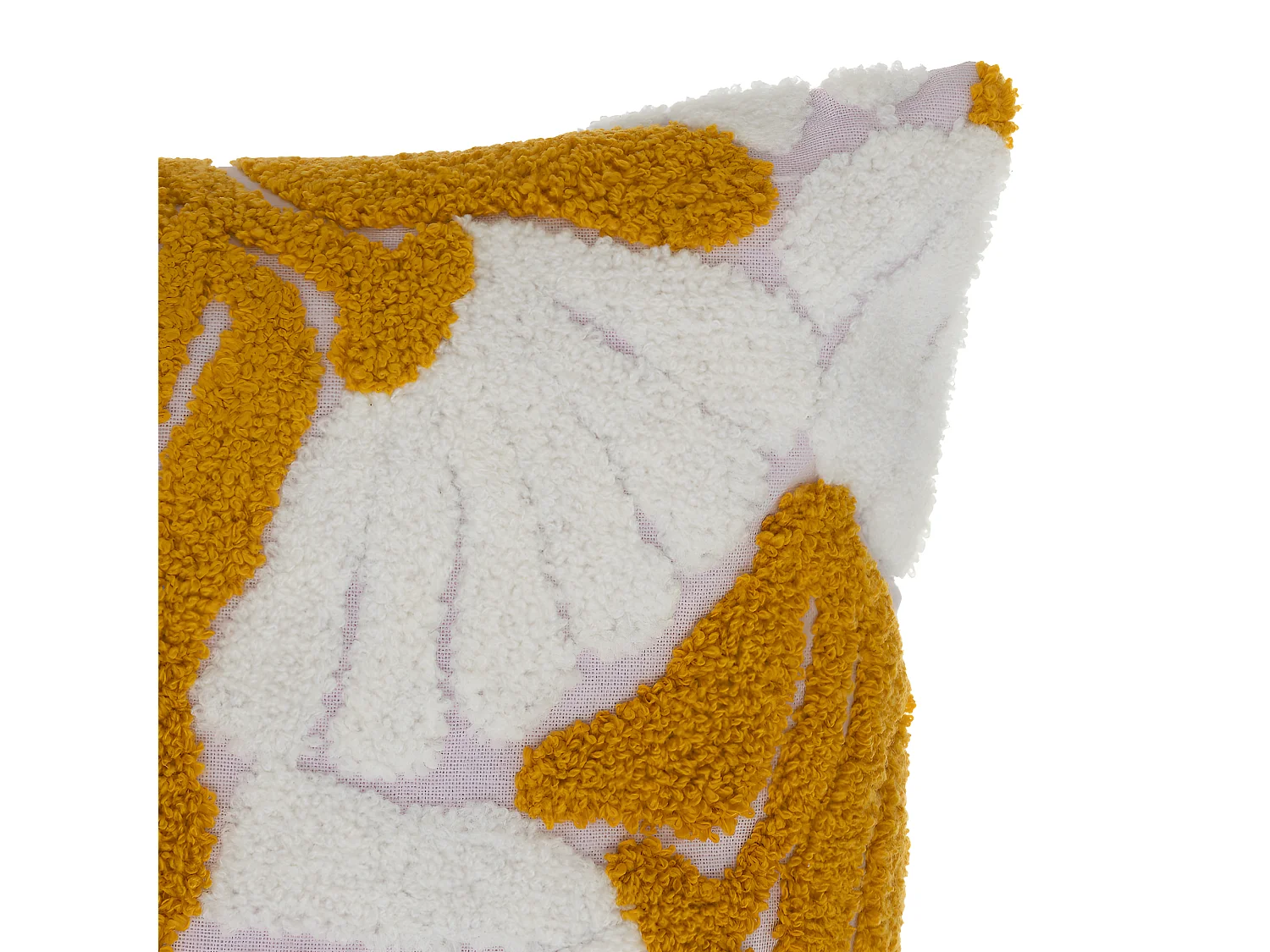 Coussin décoratif Ocre Lilas et Blanc motifs brodés et en relief 30 x 50 cm