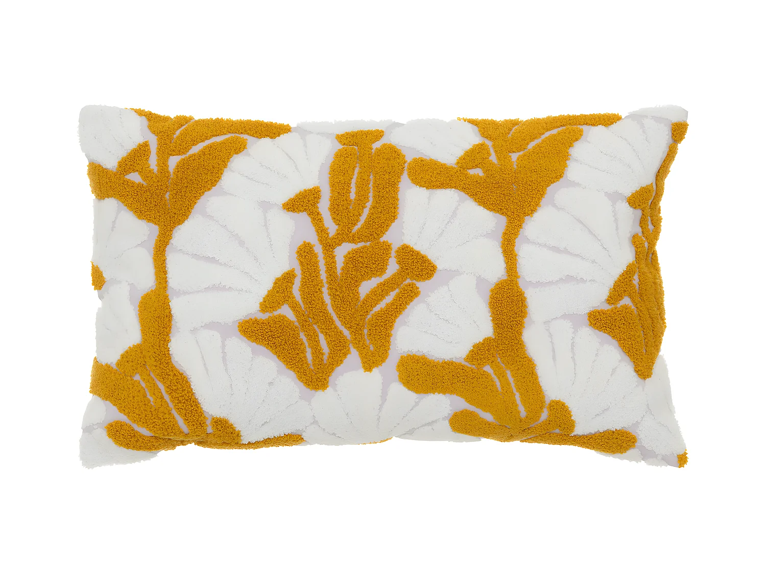 Coussin décoratif Ocre Lilas et Blanc motifs brodés et en relief 30 x 50 cm